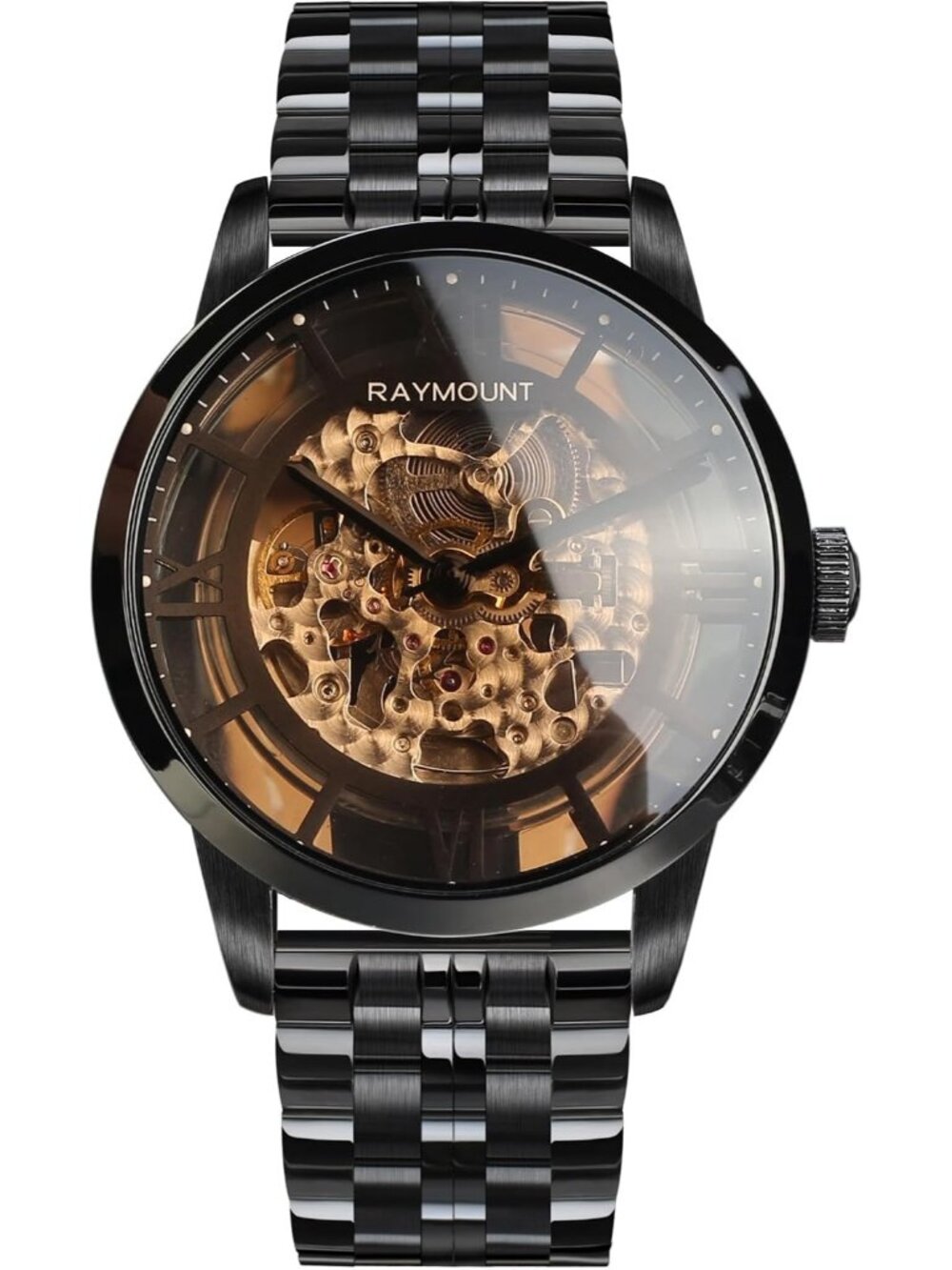 Men's Black Mechanical Movement Skeleton Dial Automatic Stainless Steel Watches
